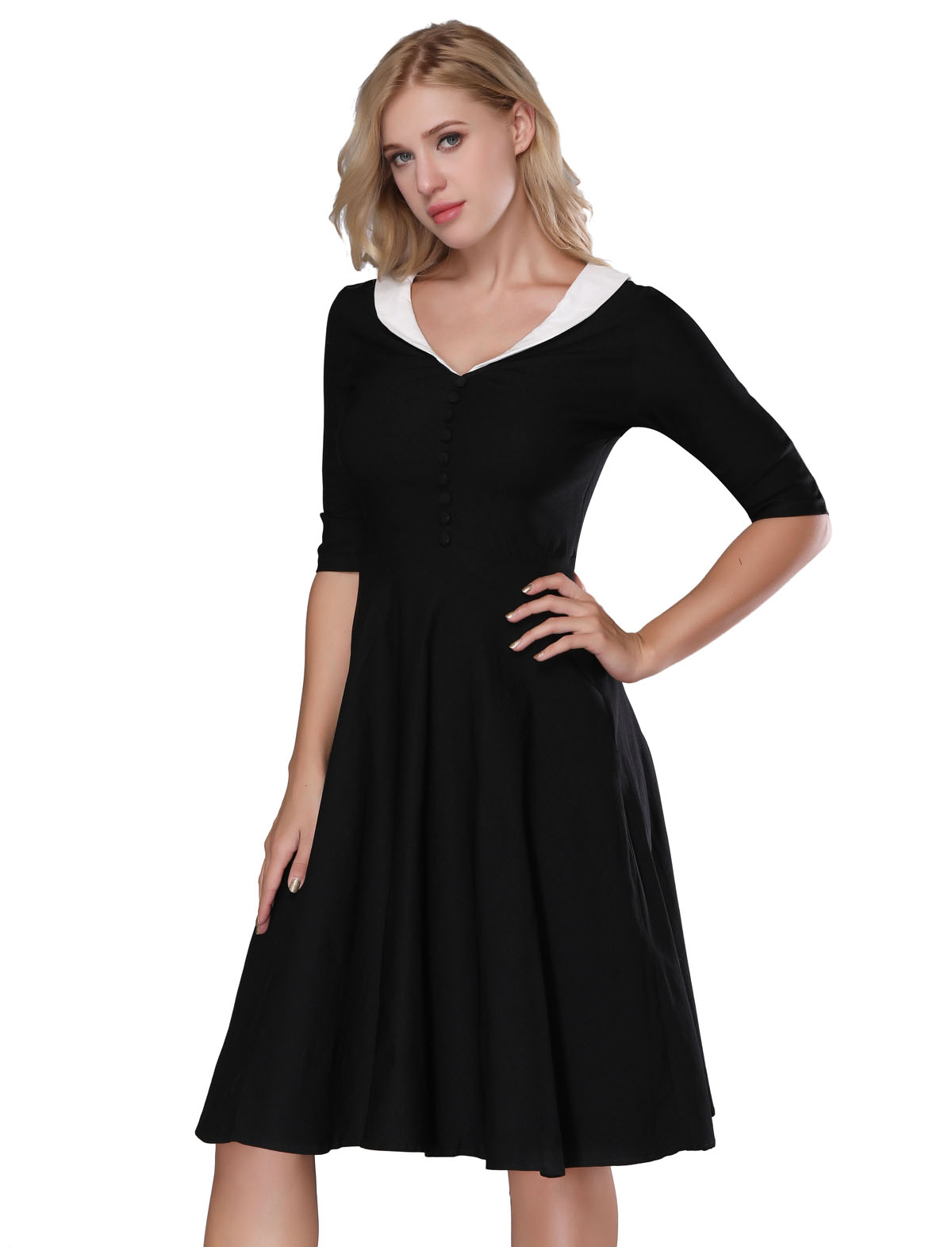 F2529-1 Womens  Vintage 1950s Cape Collar Swing Midi Cocktail Party Dresses